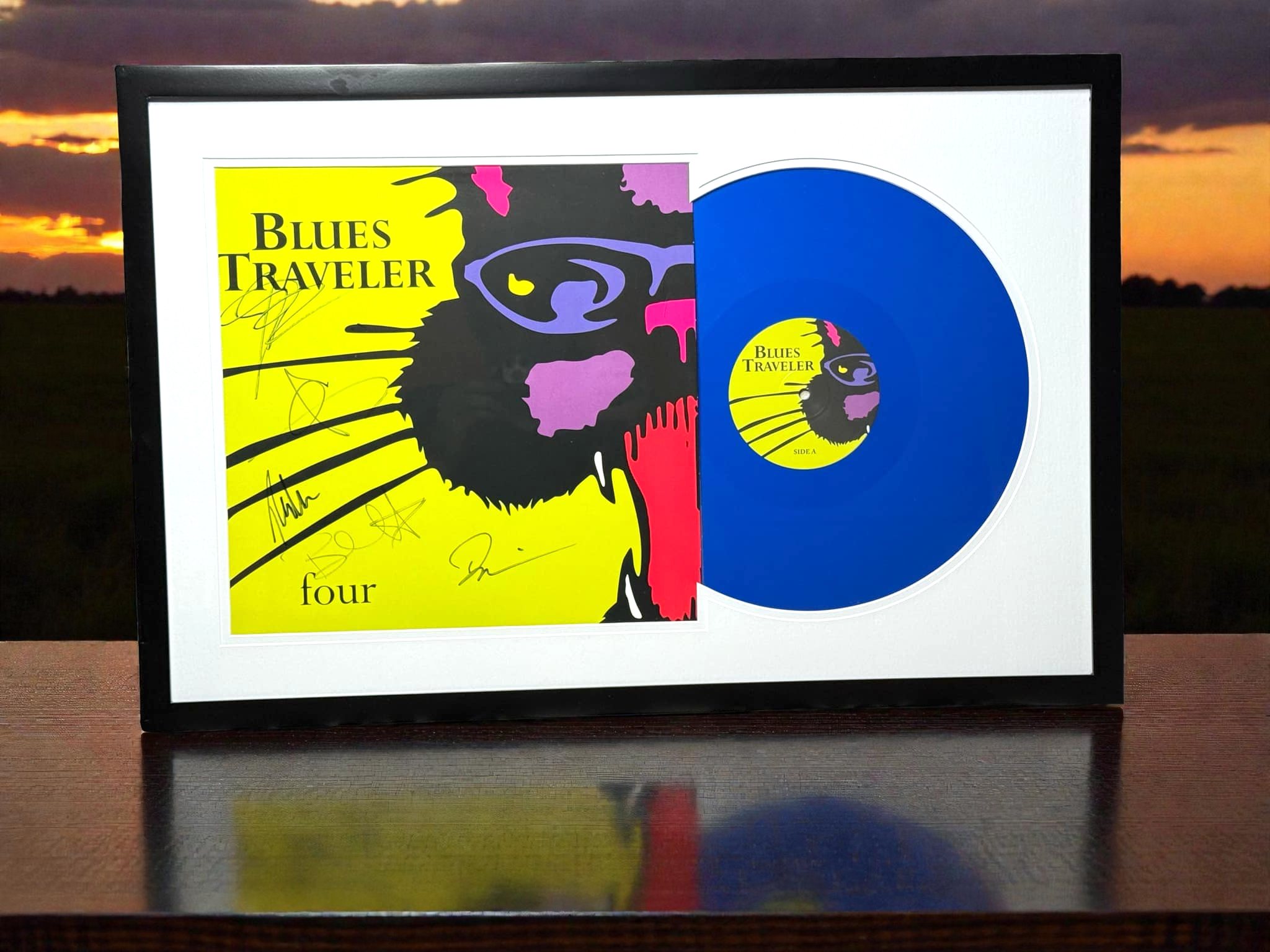 Blues Traveler - Four - 2LP Limited Blue Vinyl LP - Full Band Signed w/ John Popper - Framed - JSA Certified