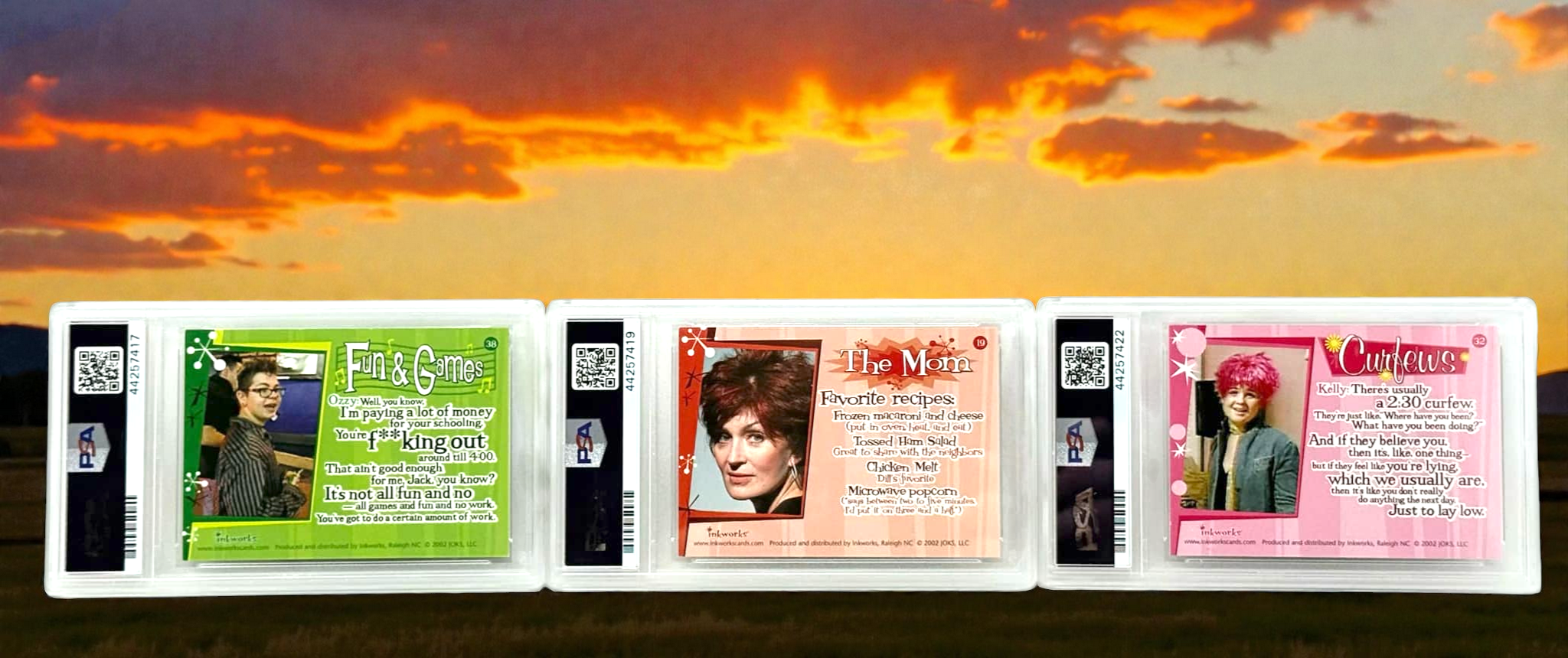 OZZY OSBOURNE'S FAMILY MTV SHOW AUTOGRAPHED CARDS LOT OF 3 - SHARON / JACK / KELLY - 2002 INKWORKS - PSA GRADED AUTHENTIC